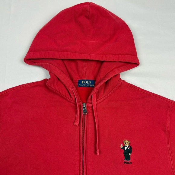 Polo Ralph Lauren Mens Tuxedo Bear Full Zip Hoodie Sweatshirt Sz Medium Red C3 - Picture 4 of 9